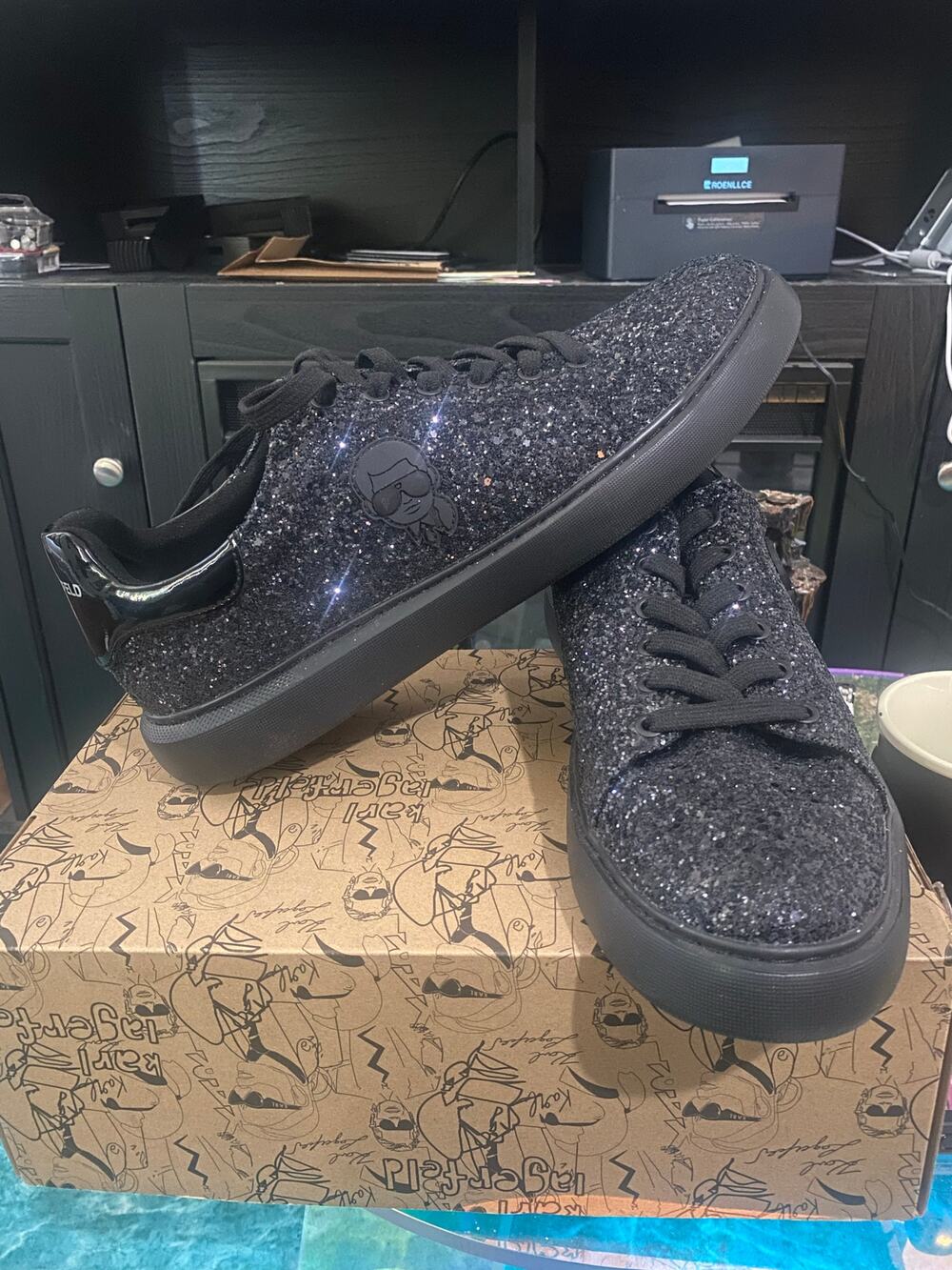 Karl Lagerfeld Paris Men's Black Logo Glitter Sneakers